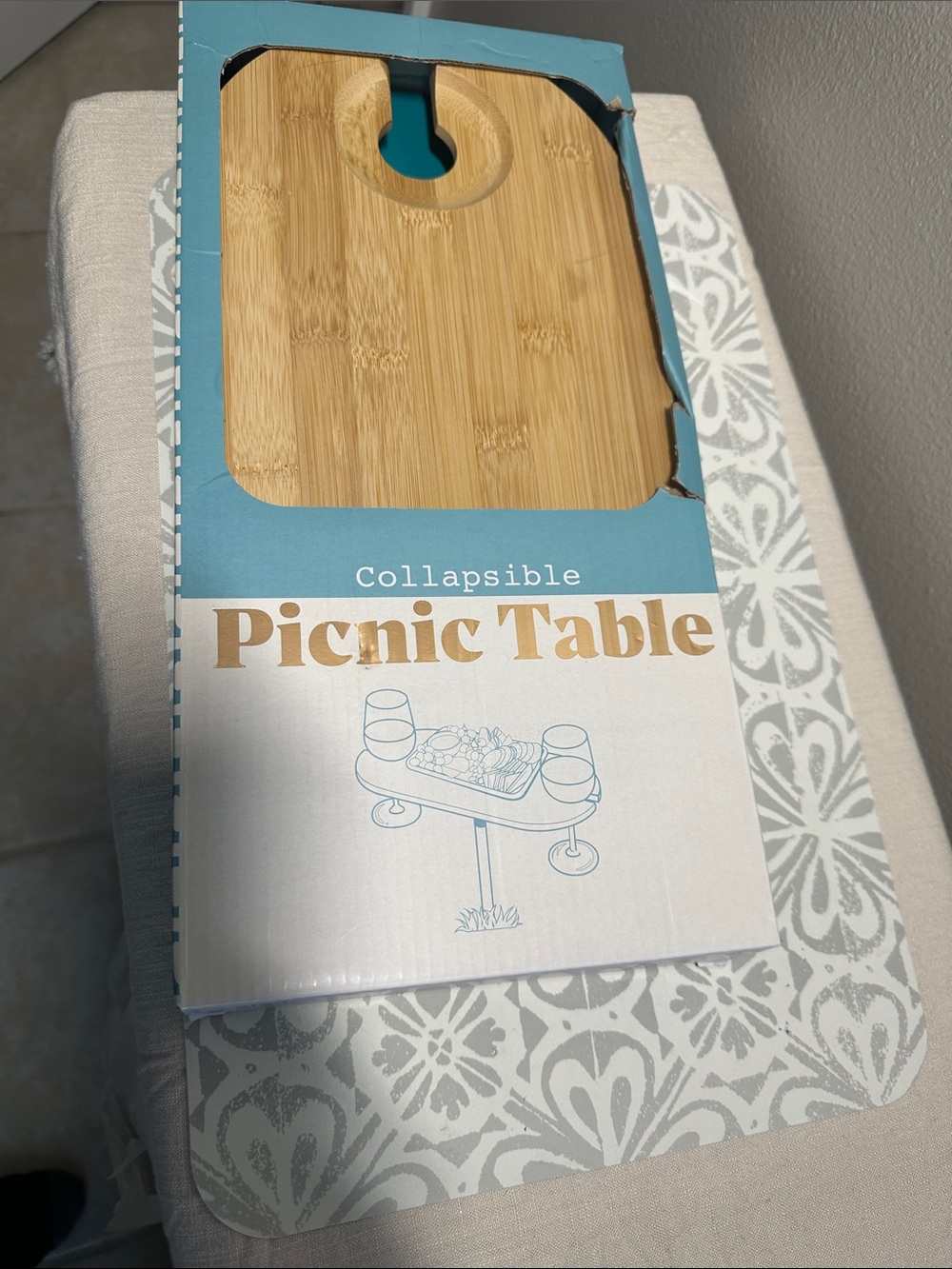 Collapsible Picnic Table - Bamboo Top   Holds 2 drinks and snacks NWT by Vivitar